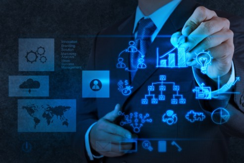 Dashboard de business intelligence com gráficos e indicadores de desempenho em monitor