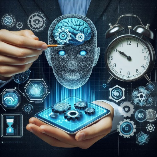 Profissional configurando fluxo de automação em painel digital com elementos de inteligência artificial