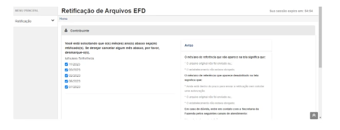 Resumo dos períodos selecionados antes da confirmação
